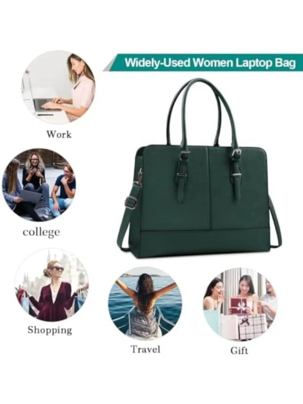 Stylish Leather Laptop Tote for Women - 15.6 Inch Work Bag, Computer Carrier